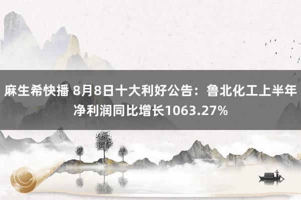 麻生希快播 8月8日十大利好公告：鲁北化工上半年净利润同比增长1063.27%