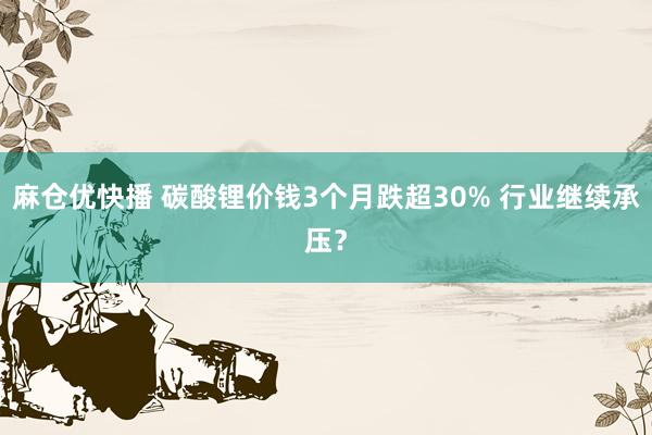 麻仓优快播 碳酸锂价钱3个月跌超30% 行业继续承压？