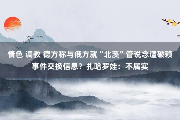 情色 调教 德方称与俄方就“北溪”管说念遭破赖事件交换信息？扎哈罗娃：不属实